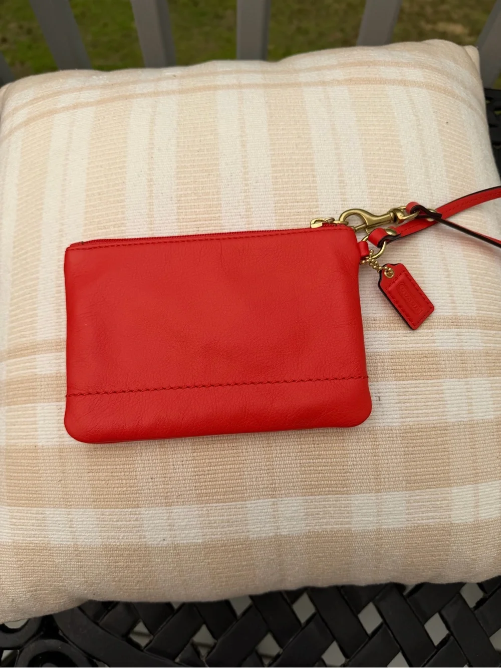 COACH Vintage Orange Glovetanned Leather Wristlet Pouch